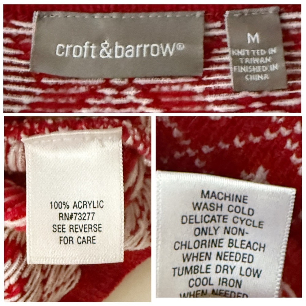 Croft & Barrow Nordic Fair Isle Cardigan Red White Snowflake Sweater 90s Y2K M - Picture 8 of 14
